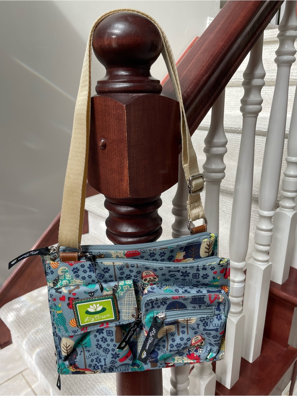 Lily Bloom "Who Let The Dogs Out" Multi-Zip Adjustable Strap Bag Purse Travel